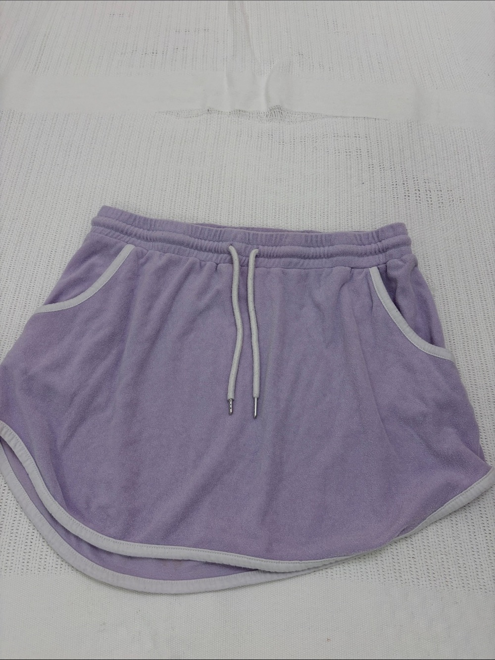 Lilac Terry Drawstring Skirt with White Trim and pockets XL